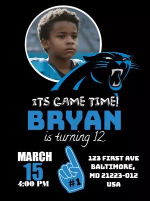 Panthers Football Birthday Invitation with Photo to Edit Online