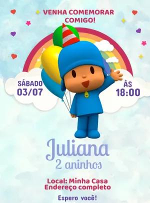 Convite de Aniversário Pocoyo com Balões e Arco-íris para Editar