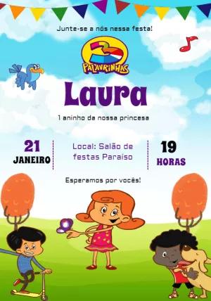 Convite de Aniversário 3 Palavrinhas com Personagens para Editar