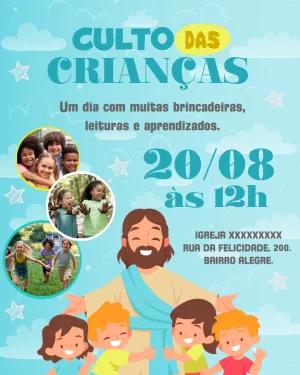 Convite para Culto das Crianças com Jesus e Foto para Editar