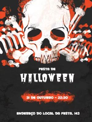 Convite de Halloween com Caveira Assustadora para Editar