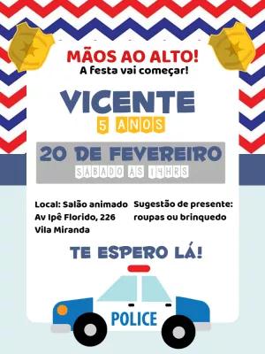 Convite de Aniversário Policial com Carro para Editar Online