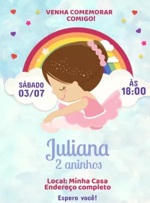 Convite de Aniversário Bailarina e Arco-Íris para Editar Online