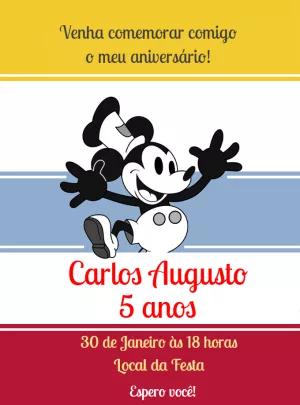 Convite Aniversário Mickey Mouse Vintage para Editar Online