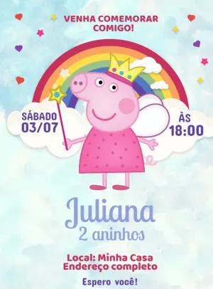 Convite Aniversário Peppa Pig Fada para Editar Online