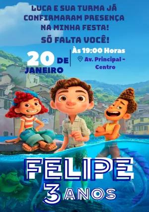 Convite de Aniversário Luca com Personagens para Editar Online