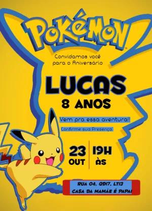 Convite de Aniversário Pokémon com Pikachu para Editar Online