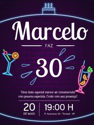 Convite de Aniversário Led Neon Editável Online para Festa
