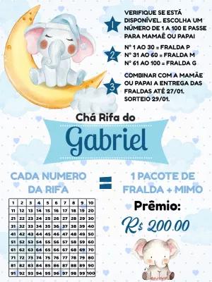 Convite Chá Rifa Elefantinho Azul Editável para Imprimir