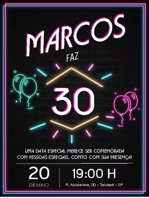 Convite de Aniversário Neon Led para Editar Online