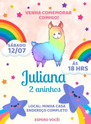 Convite Aniversário Lhama Arco-Íris para Editar Online