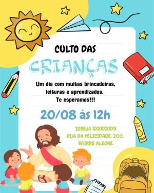 Convite para Culto das Crianças Ilustrado para Editar Online