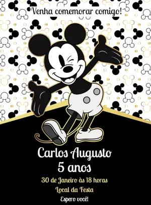 Convite de Aniversário Mickey Mouse Clássico para Editar