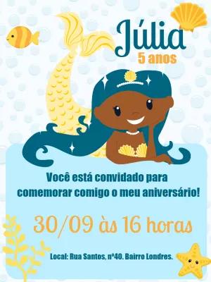 Convite de Aniversário Sereia Negra para Editar Online