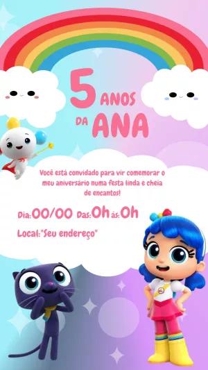 Convite de Aniversário Vera e o Reino do Arco Íris Editável