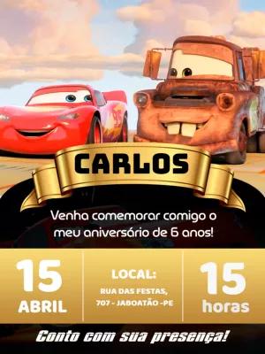 Convite de Aniversário Carros para Editar Online e Imprimir