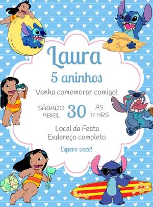 Convite Aniversário Lilo e Stitch Pool Party para Editar Online