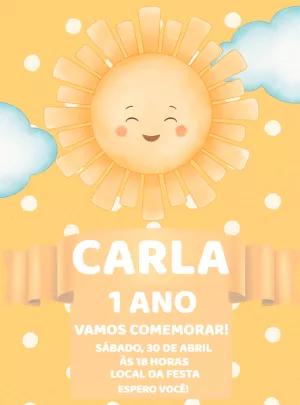 Convite Aniversário 1 Ano Solzinho Fofo para Editar Online