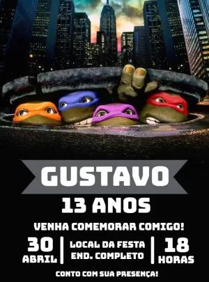 Convite de Aniversário Tartarugas Ninja com Personagens para Editar