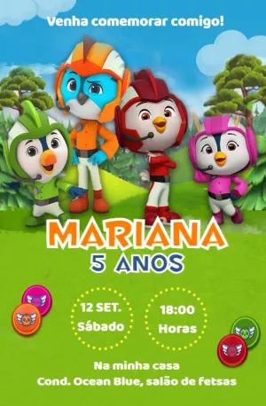 Convite Aniversário Top Wing com Personagens para Editar