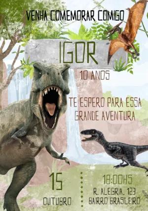 Convite de Aniversário Dinossauros Realistas para Editar
