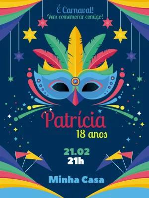 Convite Aniversário Carnaval com Máscara para Editar Online