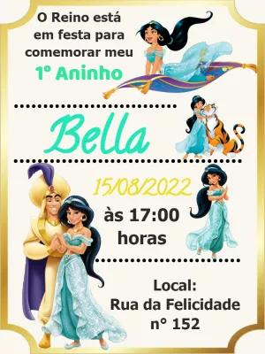 Convite de Aniversário Jasmine e Aladdin para Editar Online