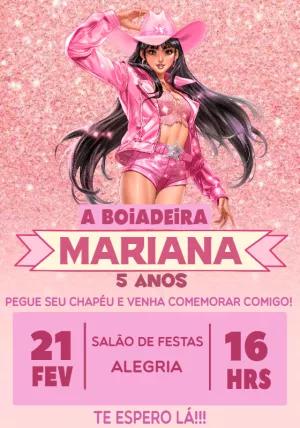 Convite Aniversário Boiadeira Rosa para Editar Online