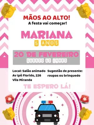 Convite Aniversário Policial Feminino para Editar Online
