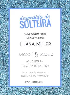Convite Despedida de Solteira Glitter Azul para Editar Online