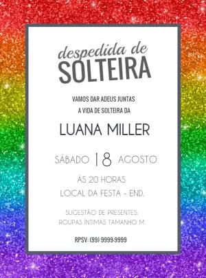 Convite Despedida de Solteira Arco-íris Glitter para Editar
