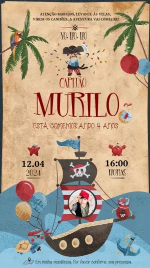 Convite de Aniversário Pirata com Foto para Editar Online