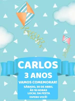 Convite de Aniversário Pipas Editável para Imprimir