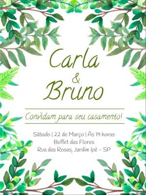 Convite de Casamento Folhagem Verde para Editar Online