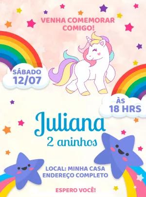 Convite de Aniversário Unicórnio Mágico para Editar Online