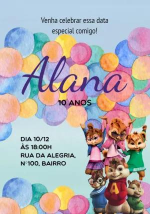 Convite de Aniversário Alvin e os Esquilos para Editar Online