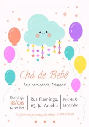 Convite Chá de Bebê Chuva de Amor com Nuvem para Editar
