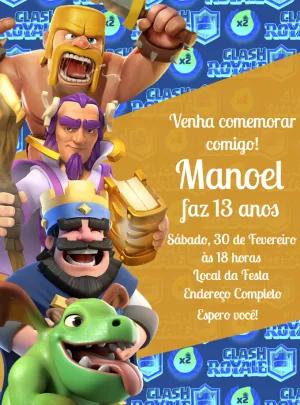 Convite Aniversário Clash Royale com Personagens para Editar