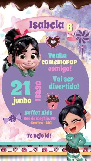 Convite de Aniversário Vanellope Detona Ralph para Editar