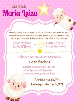 Convite Chá Rifa Ovelhinha Rosa para Editar Online