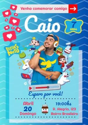 Convite de Aniversário Luccas Neto para Editar Online