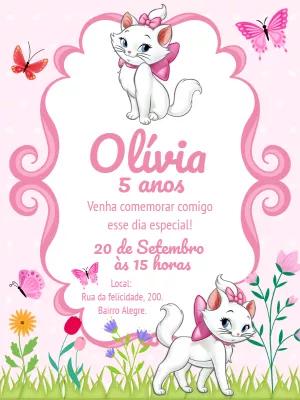 Convite de Aniversário Gatinha Marie para Editar Online