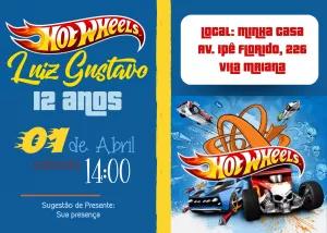 Convite Aniversário Hot Wheels para Editar e Imprimir Online