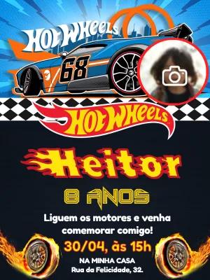 Convite Aniversário Hot Wheels com Foto para Editar Online