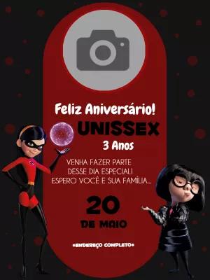 Convite Os Incríveis com Foto para Aniversário para Editar