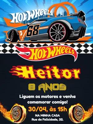 Convite Aniversário Hot Wheels com Carro de Corrida para Editar