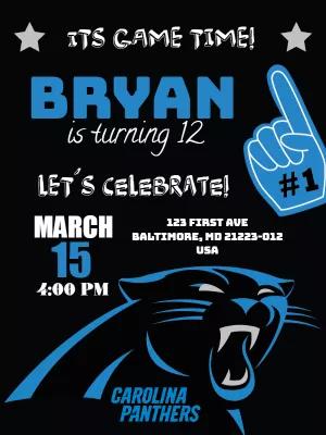 Editable Carolina Panthers Football Birthday Invitation