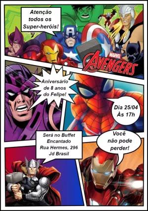 Convite Aniversário Vingadores Quadrinhos para Editar Online