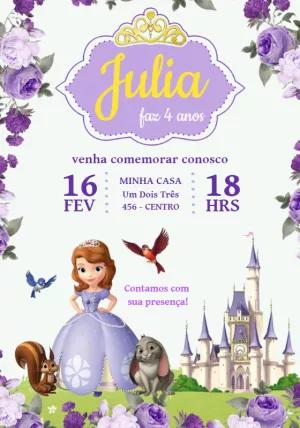 Convite Aniversário Princesa Sofia com Personagens para Editar