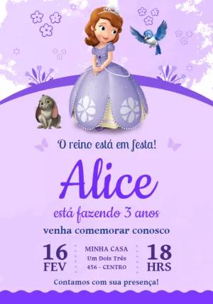 Convite Aniversário Princesa Sofia para Editar Online